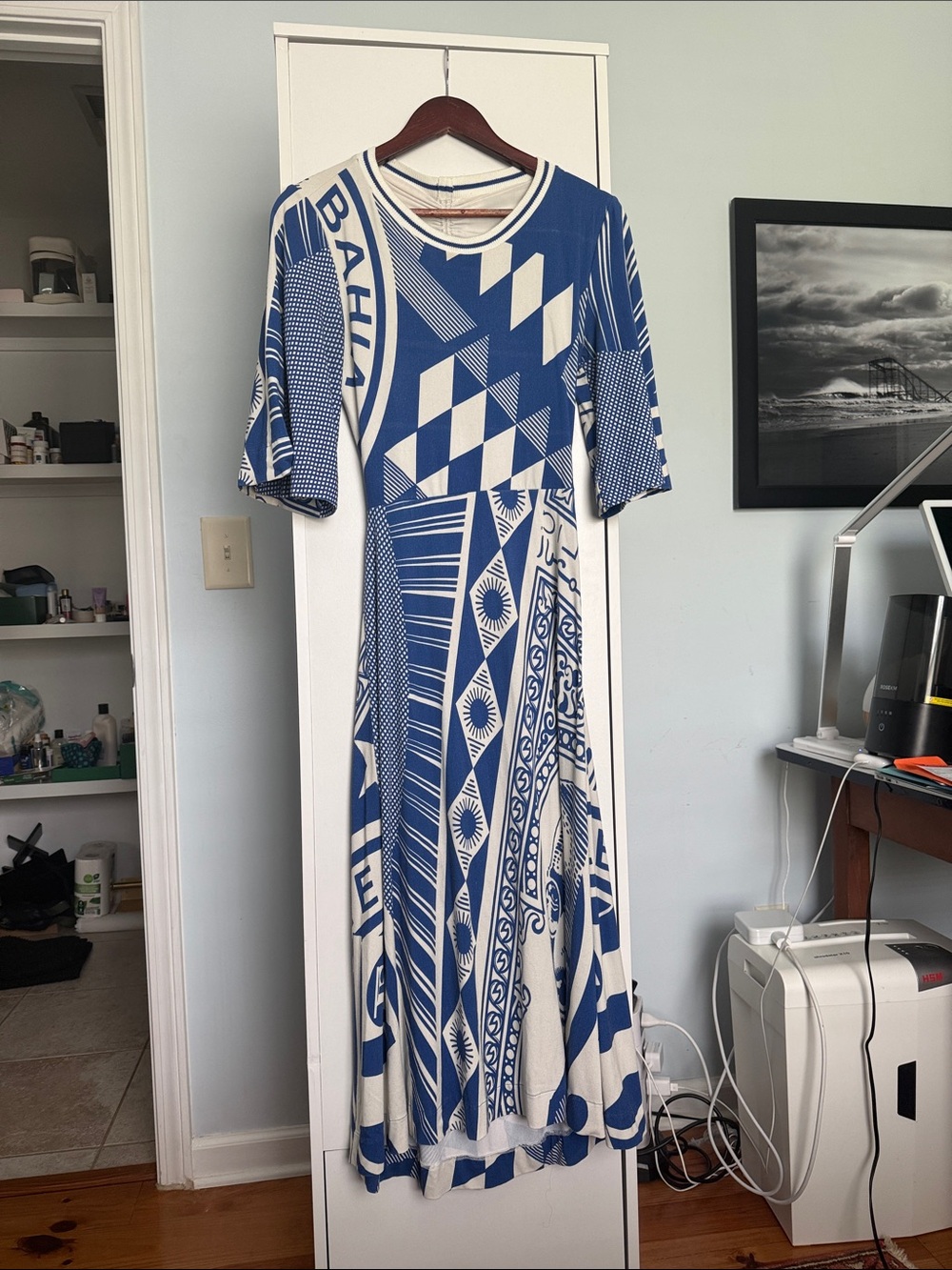 FARM Rio Blue & White Geometric Maxi Dress